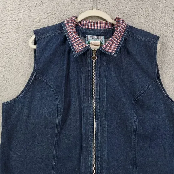 Vintage Riverchase Denim Vest Womens 20 Collared Plaid Collar Heart Zipper - Picture 3 of 11